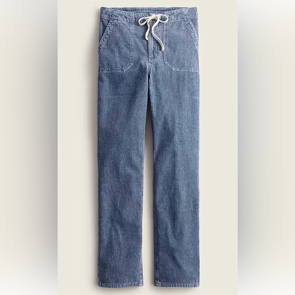 J Crew blue corduroy Tie Waist Straight Leg Camp Pant size medium